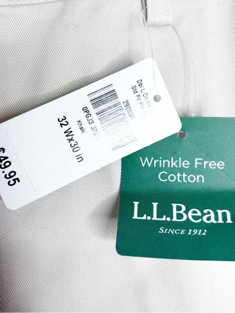 L.L. Bean Standard Fit Chino Khaki Pants Size 32x30 NWT - Picture 4 of 7
